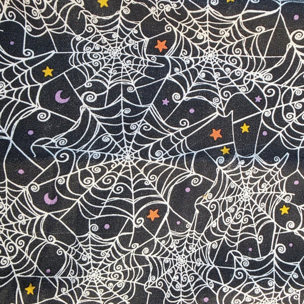 JoAnn Cotton Fabric Halloween Spiderweb Stars Moons Black 44 x 1 Yard